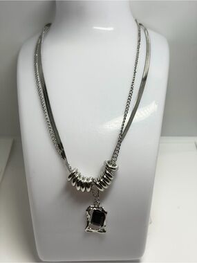 925 Silver Plated Double -Chain Stainless based Necklace with Black Pendant